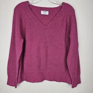 Old Navy V-Neck Sweater Melange Shaker Stitch Cocoon Pink Sz M Barbie Coquette